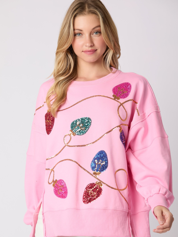 Candy Pink Ornament Sequin Sweatshirt - Themasonboutique