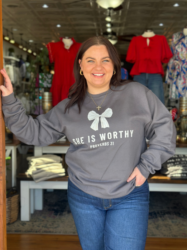 Charcoal She Is Worthy Graphic Sweatshirt