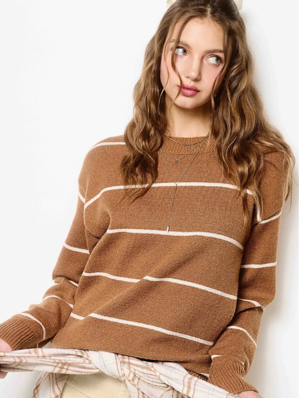 Cognac Stripe Crew Sweater
