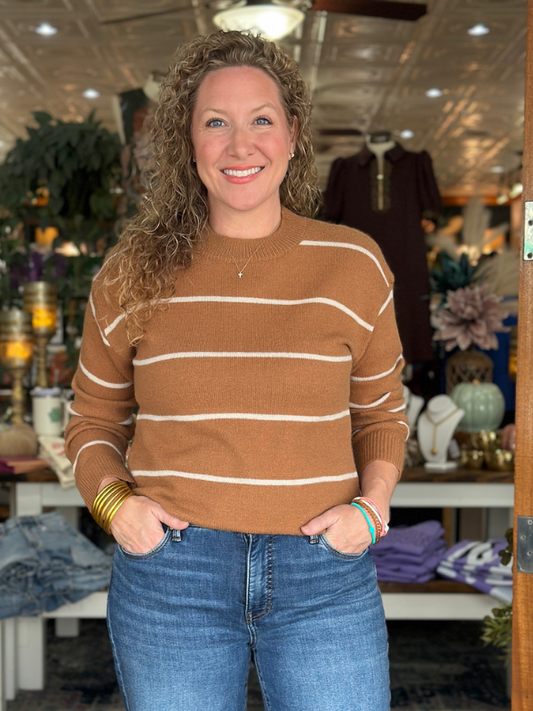 Cognac Stripe Crew Sweater