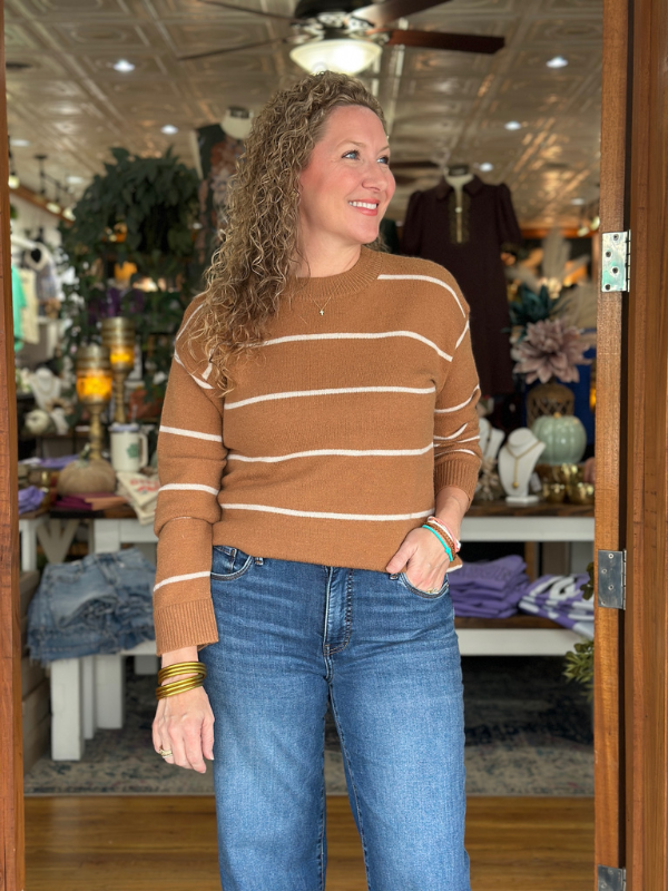 Cognac Stripe Crew Sweater