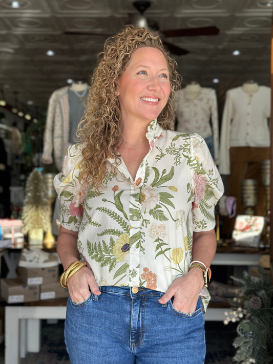 Cream Floral Printed Top