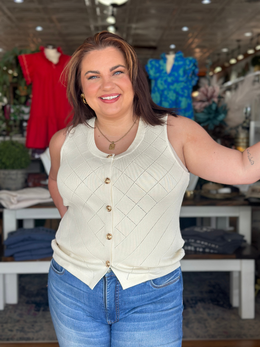 Cream Sleeveless Sweater Top