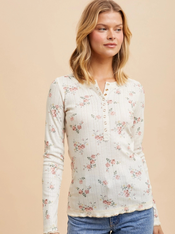 Dusty Rose Floral Henley