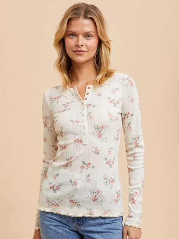 Dusty Rose Floral Henley