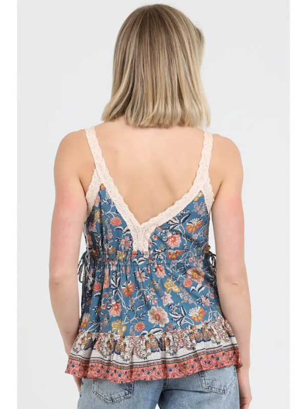 Floral Lace Trim Tank Top