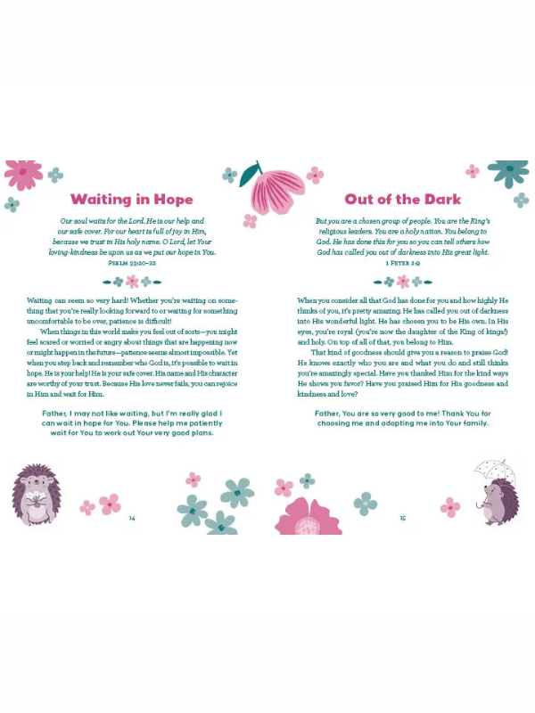 Two sections of text titled 'Waiting in Hope' and 'Out of the Dark' with decorative elements on a white background.