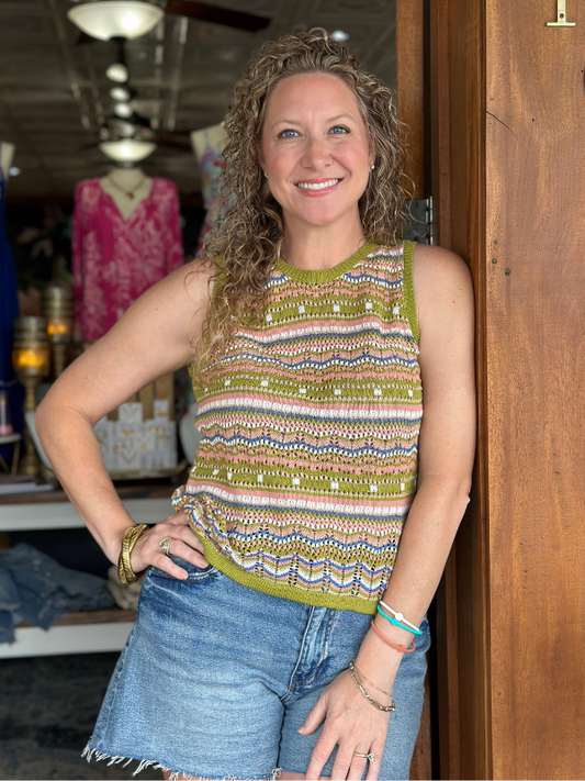 Green Multi Geo Knit Top