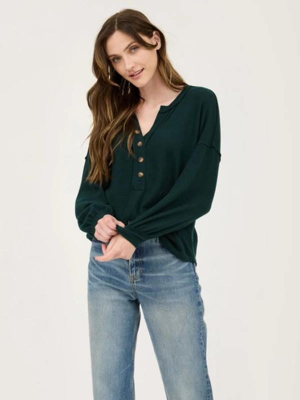 Hunter Green Half Button Knit Top - Themasonboutique