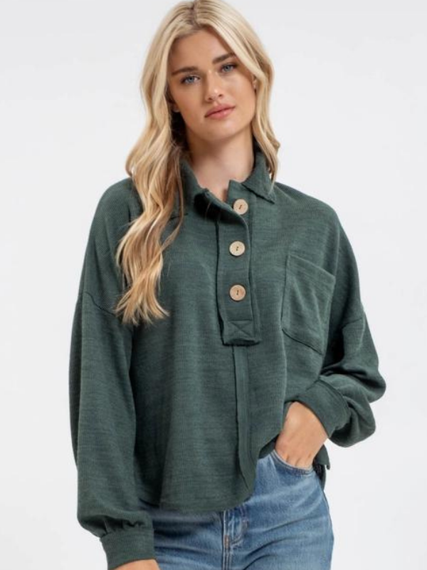 Hunter Green Raw Edge Knit Top - Themasonboutique