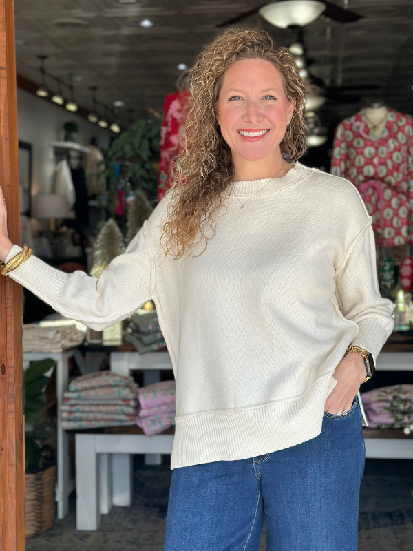 Ivory Ribbed Split Hem Sweater