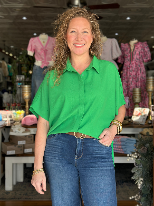 Kelly Green Button Up Collared Top