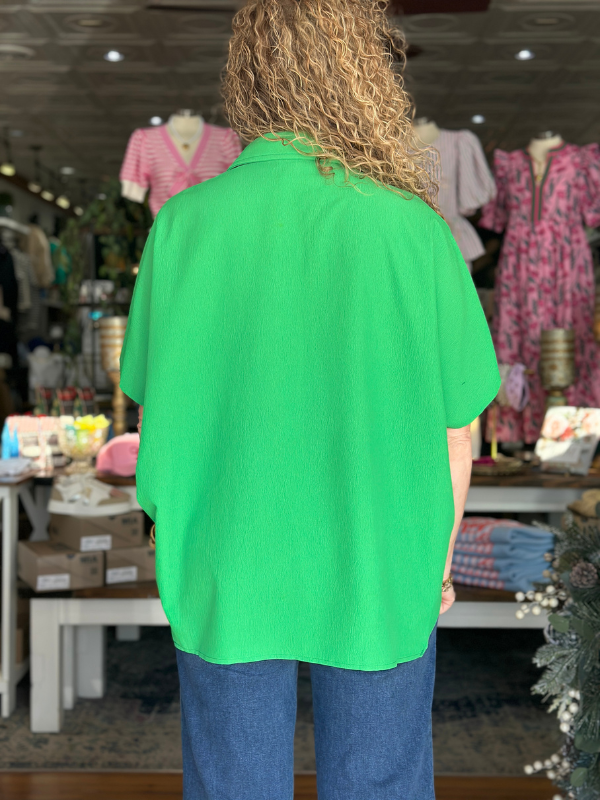 Kelly Green Button Up Collared Top