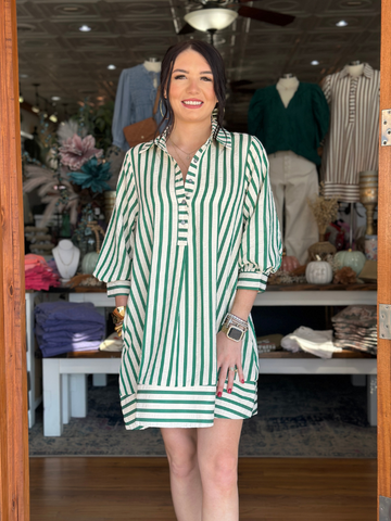 Kelly Green & Cream Striped Mini Dress - Themasonboutique