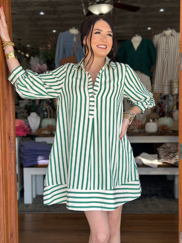 Kelly Green & Cream Striped Mini Dress - Themasonboutique