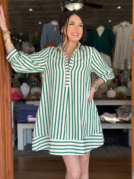 Kelly Green & Cream Striped Mini Dress - Themasonboutique