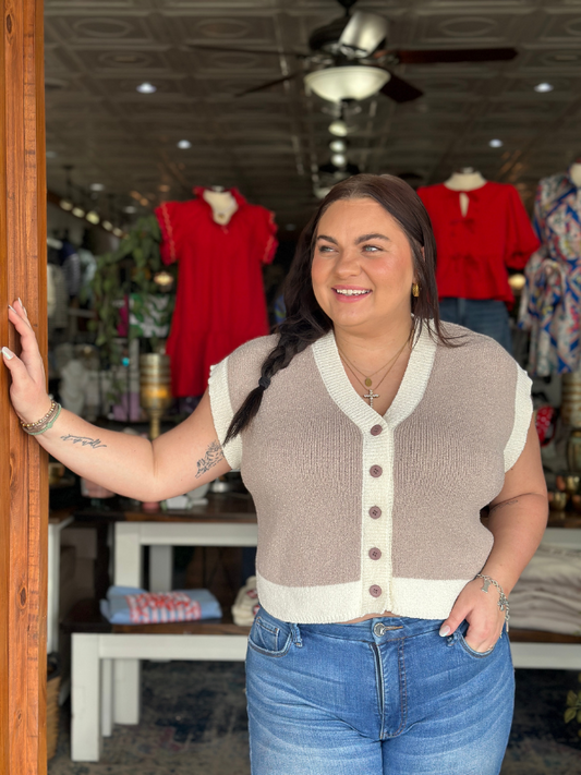 Latte + Cream Button Top