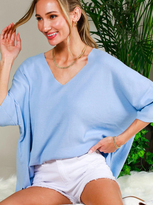 Light Blue Loose Fit Knit Sweater