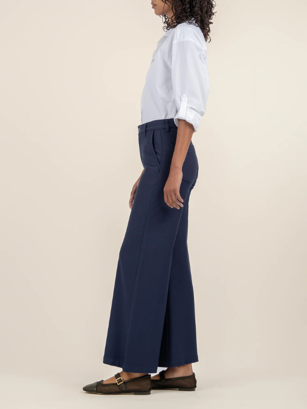 Meg Wide Leg Ponte Pants - Trouser Pockets - Navy