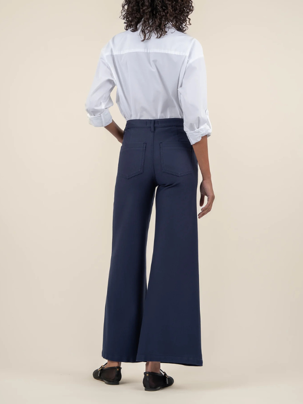 Meg Wide Leg Ponte Pants - Trouser Pockets - Navy