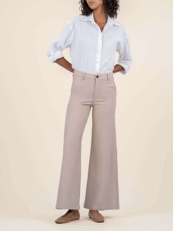 Meg Wide Leg Ponte Pants - Trouser Pockets - Stone