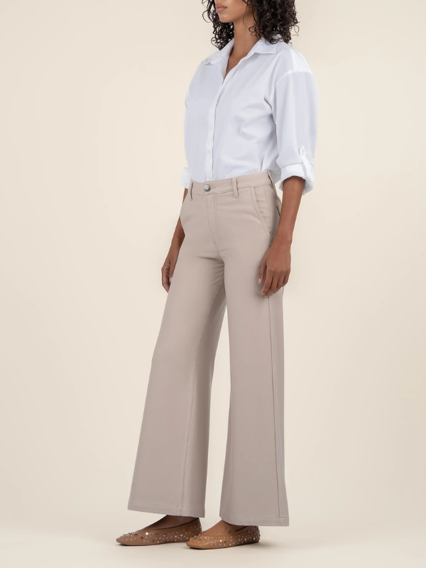 Meg Wide Leg Ponte Pants - Trouser Pockets - Stone