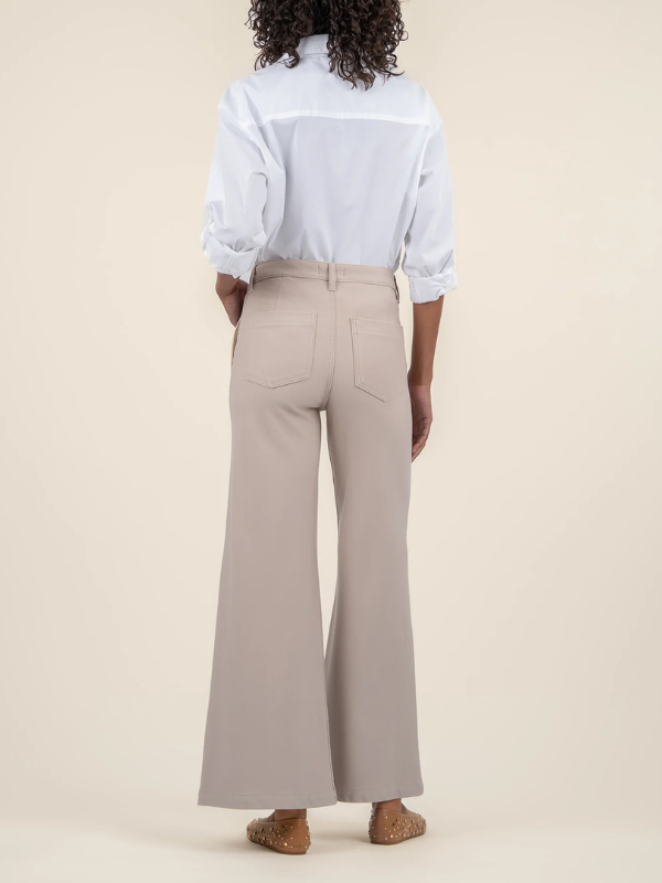 Meg Wide Leg Ponte Pants - Trouser Pockets - Stone