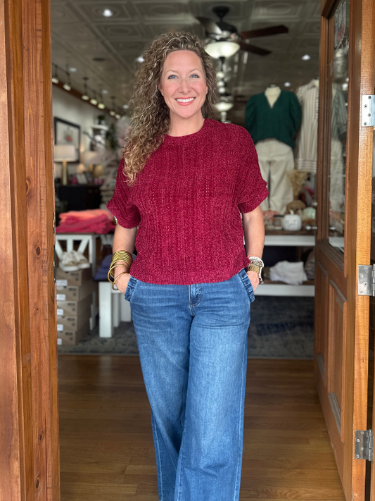 Merlot Chenille Short Sleeve Sweater