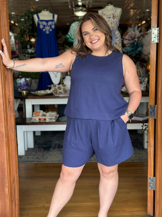 Maxwell Pleated Navy Shorts