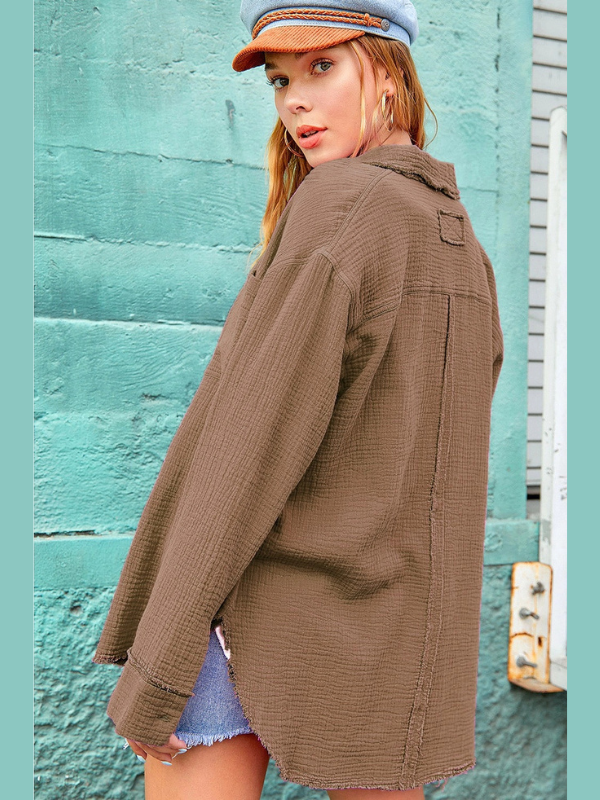 Mocha Gauze Button Down Shirt