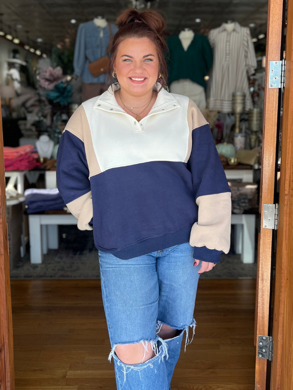 Navy & Cream Colorblock Pullover