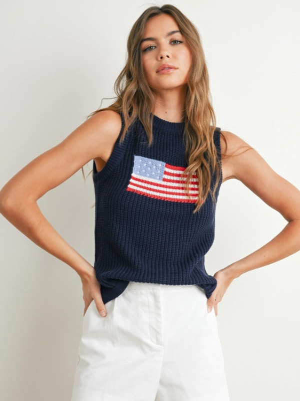 Navy Knitted Flag Sleeveless Sweater