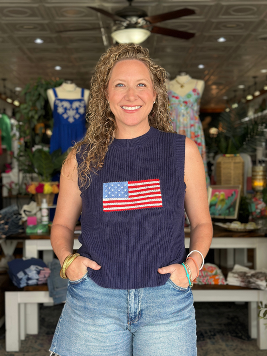 Navy Knitted Flag Sleeveless Sweater
