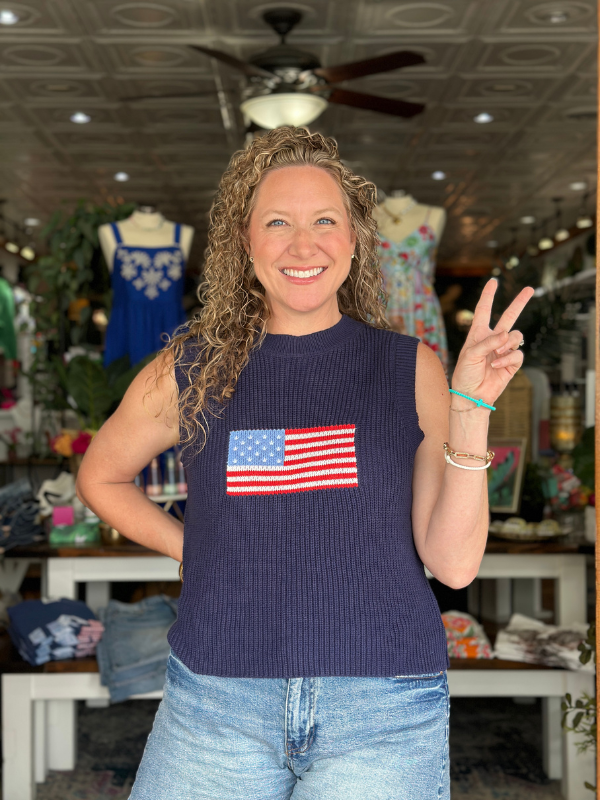 Navy Knitted Flag Sleeveless Sweater