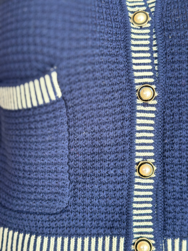 Navy Sleeveless Sweater Gold Button Top