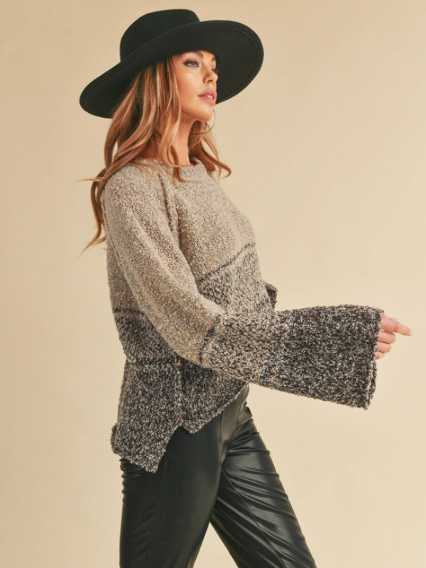 Oat & Brown Ombre Bell Sleeve Sweater