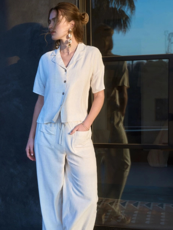 Oatmeal Collared Linen Button Up