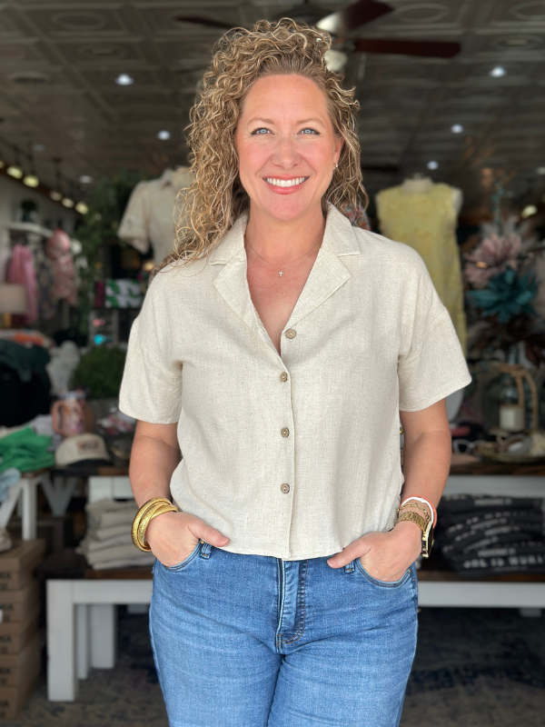 Oatmeal Collared Linen Button Up