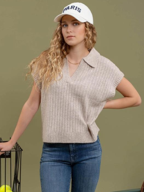 Oatmeal Ribbed Sleeveless Sweater - Themasonboutique