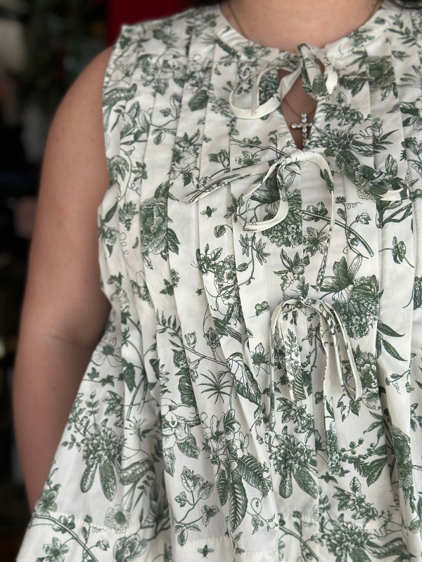 Olive Floral Toile Sleeveless Top