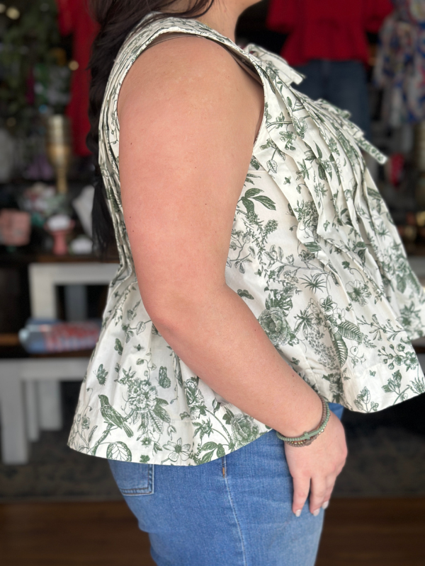 Olive Floral Toile Sleeveless Top