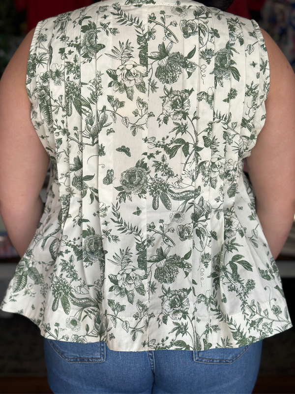 Olive Floral Toile Sleeveless Top