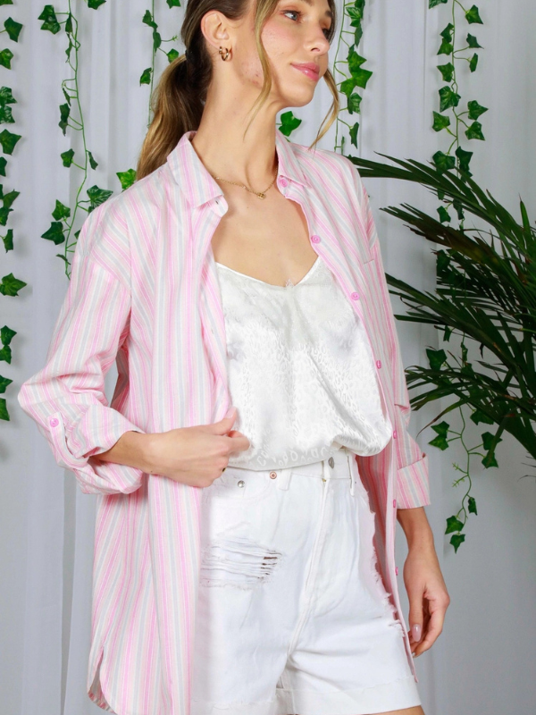 Pink Collared Striped Top