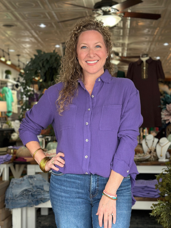 Purple Gauze Button Down Shirt
