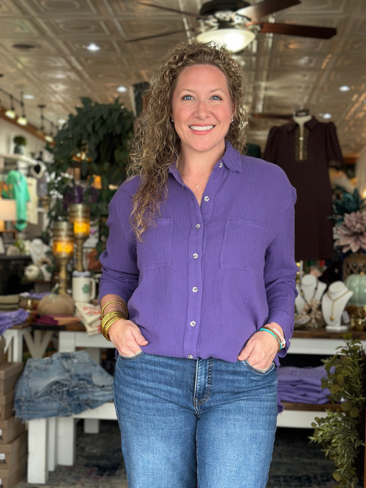 Purple Gauze Button Down Shirt