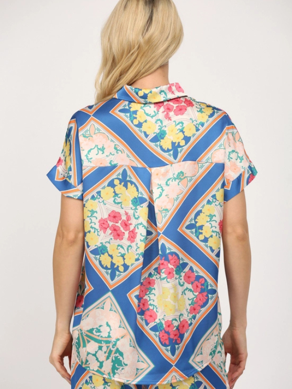 Royal Blue Multi Silk Top