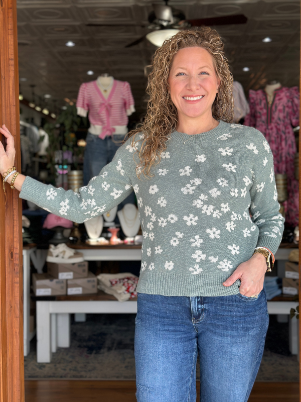 Sea Green Floral Sweater