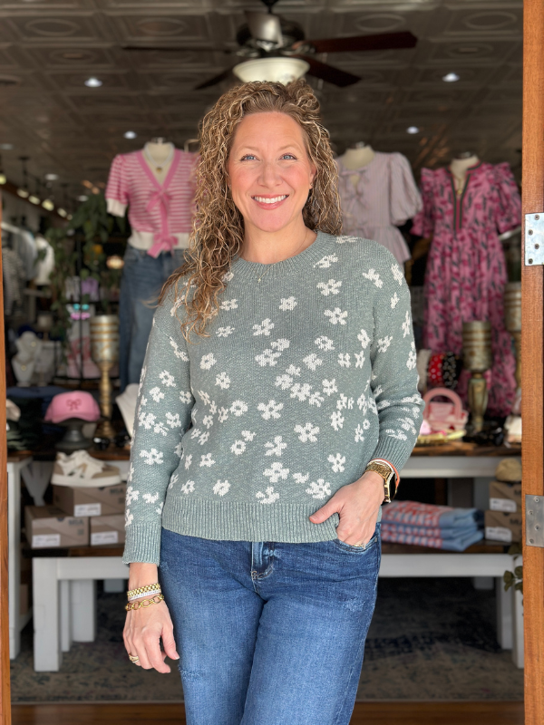 Sea Green Floral Sweater