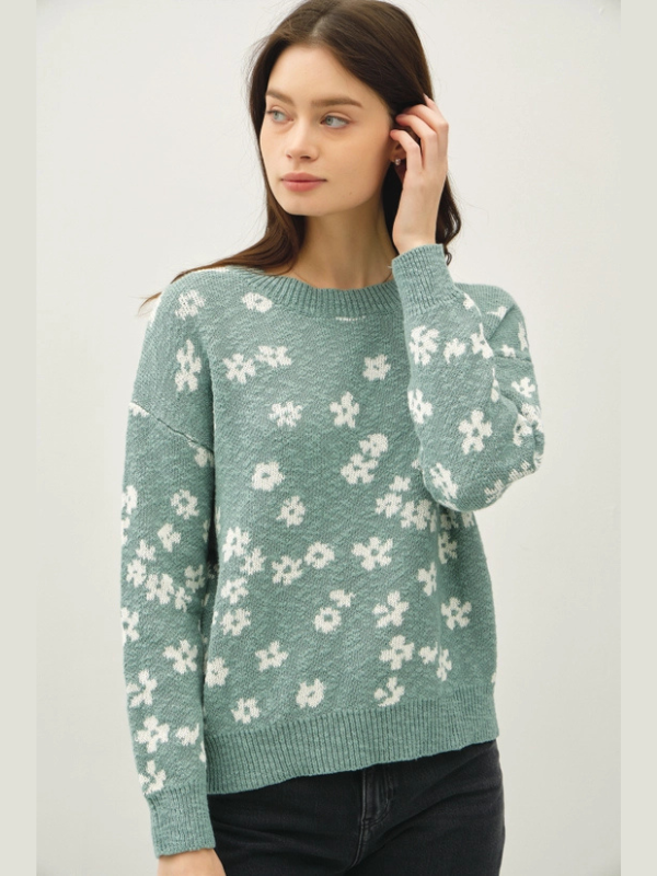 Sea Green Floral Sweater