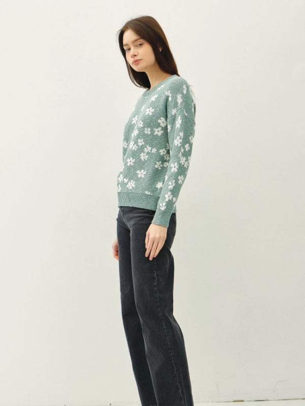 Sea Green Floral Sweater